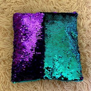 Blue and purple sequin pillow